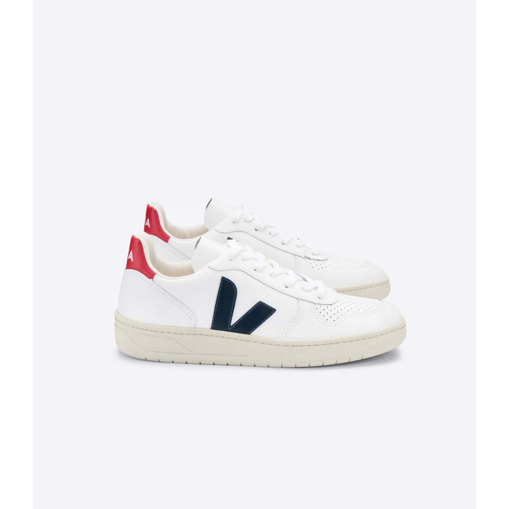 Veja V-10 LEATHER Tenisky Damske White/Black/Red | SK 664NWY